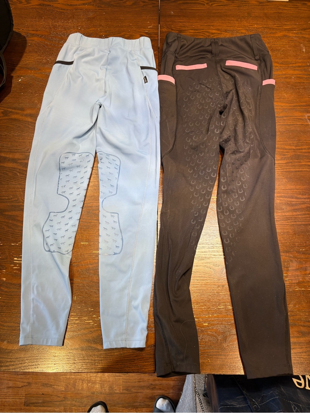 Baleaf Kids Grip Riding Tights - Light Blue & Black with Pink Trim